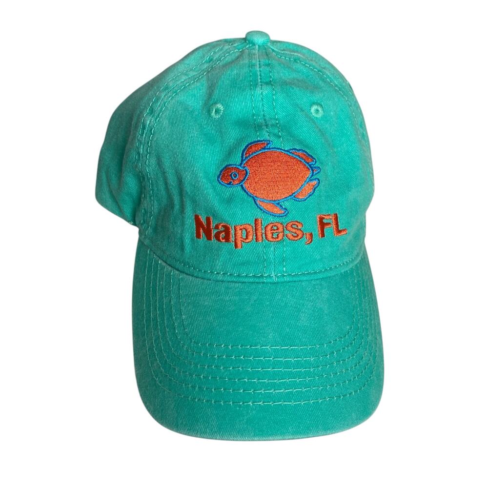 Unisex Alvin's Island Naples, FL Beach Green Hat with Orange Sea Turtle